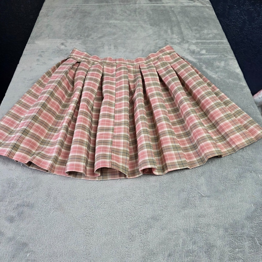 Cali 1850 Los Angeles Pleated Plaid Short Skirt Pink Brown White Size M